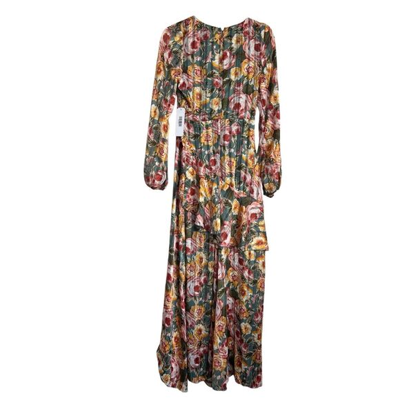 Olia Dress Womens Size Small Green Maxi Floral Faux Wrap Chiffon Long Sleeve NWT - Picture 2 of 9